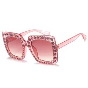 >>>2018 Summer Style Women Square Vintage Bling Rhinestone Sunglasses for Women Oversize Sun glasses