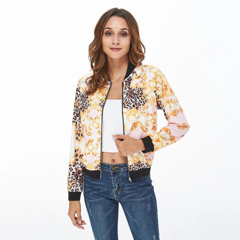 2019 Hot Fashion Chain Leopard Printed Short Jacket Women African Printed Bomber Jacket