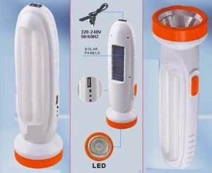 2019New design rechargeable LED emergency light with torch USB and solar charge
