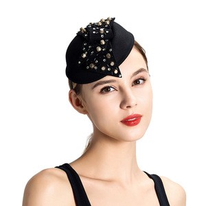 2020 Elegant Wool Felt Headband Rivet Decoration Fascinator Hat For Wedding Formal Occasions