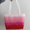 2020 Fashion Green Pink Gradient Color Stripes Large Acrylic Bead Bag Casual Tote Bag