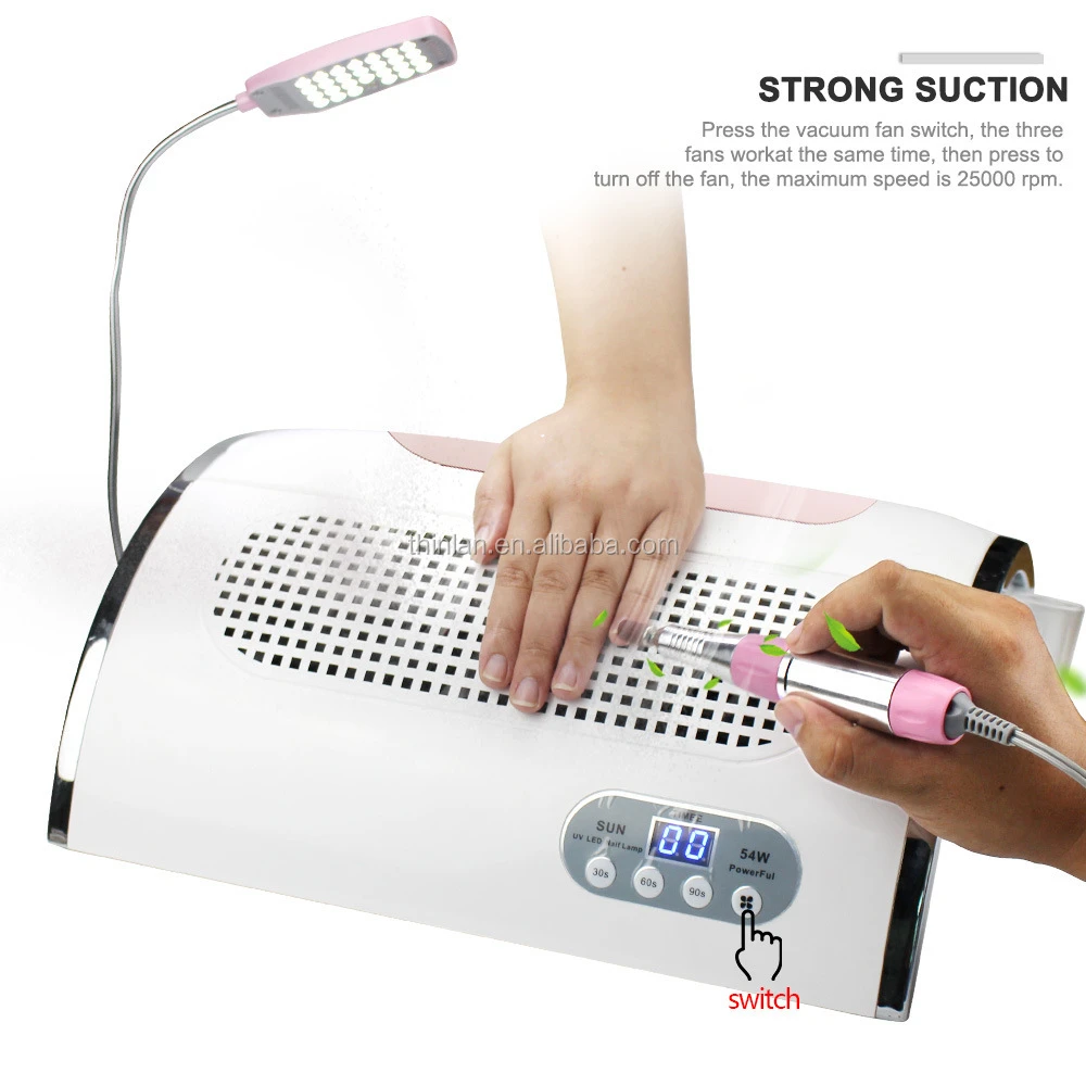 2020 High Quality 5 in 1 Nail Dust Collector Vacuum Nail Drill Manicure Machine With Hose LED Light Multifunctional Cleaner