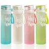 2020 hot sale Colorful letter glass water bottle with cover frosted portable bottle glass with custom logo