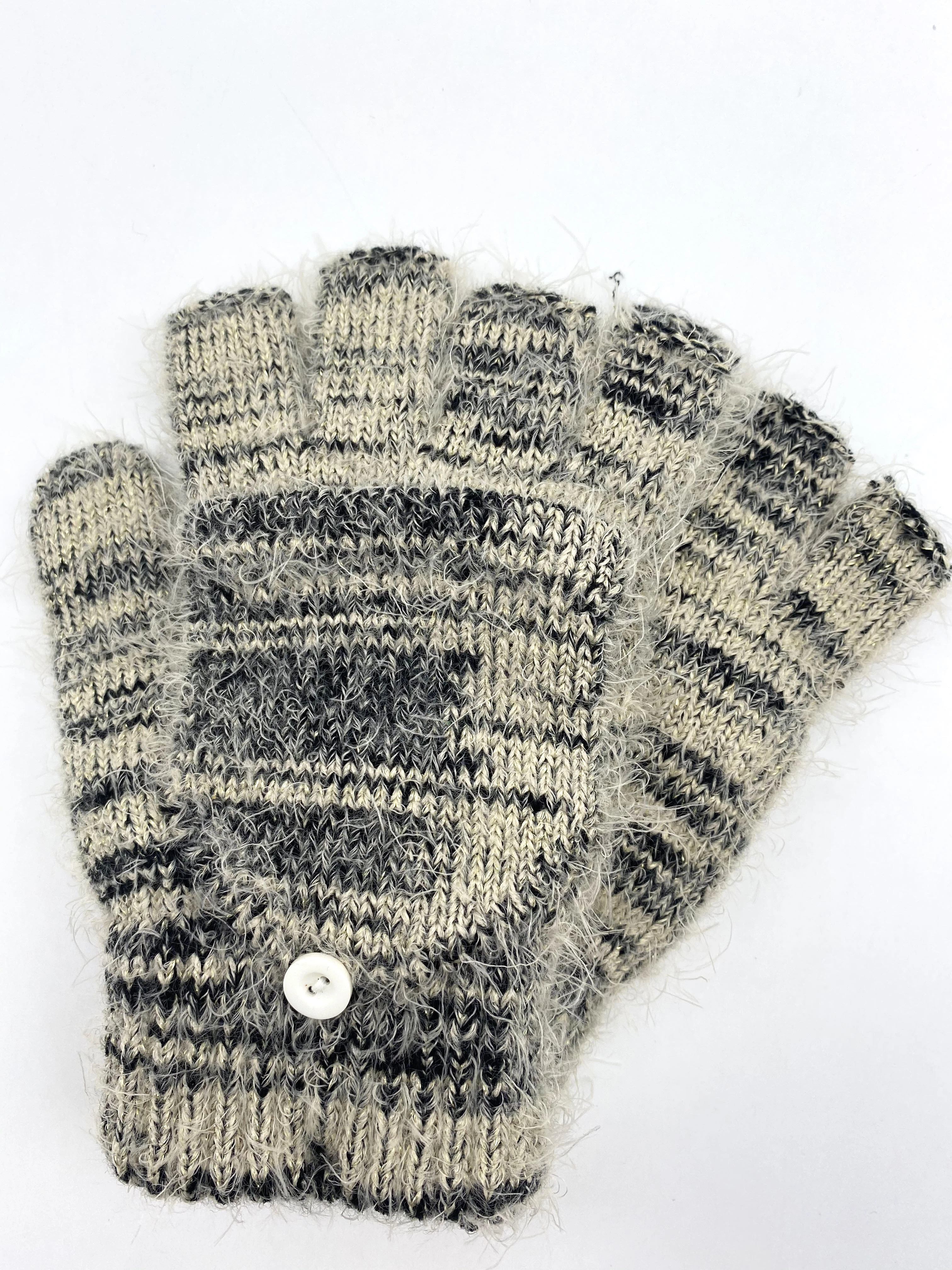 2021 good quality women half finger winter knitted feather yarn gold line gloves with flip cover