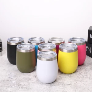 2021 new arrivals 12oz Double Wall Stainless Steel Stemless Insulated Wine Glass Coffee Mug with lid and straw