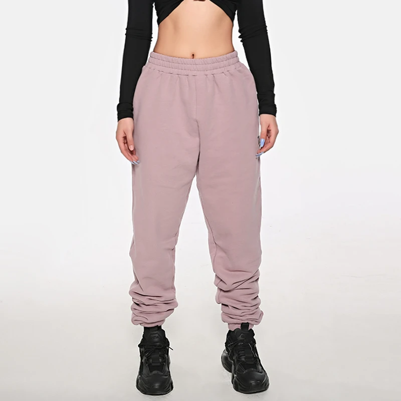 2021 Streetwear Cotton Track Loose Sweat Stacked  Jogging Womens  Fashion Spring Trousers Pants