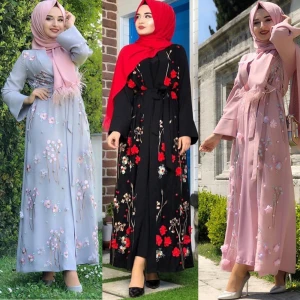 2021 Summer Hot Womens Muslim Embroidery Printed Long Dress Middle East Turkish Embroidered Islamic Clothing