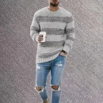 2022 Oem Fashionable Striped Knitted Solid Color Men Designer Sweater Pullover Sweaters For Mens