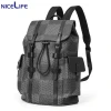 2024 New Mens bag with Checkered Pattern Leather Backpack for College Students, Computer Backpack