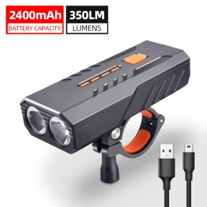 2400Mah Bike Light Waterproof Led Bicycle Front Light Headlight Flashlight Usb Rechargeable Cycling Accessories As Power Bank