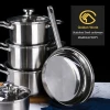 24CM Induction Stainless Steel Frying Pan With Glass Lid