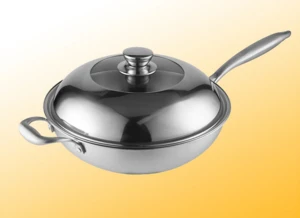 30cm non-smoking non-stick stainless steel chinese wok with composite-type tempered glass lid