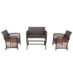 4 Pieces Outdoor Furniture Rattan Chair & Table Patio Set Outdoor Sofa for Garden (Set of 2)