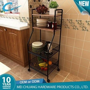 4 tier multifunction metal kitchen storage shelf rack for fruit or vegetable with wheels