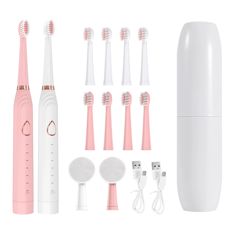 6 Modes Smart Timer and IPX7 Waterproof Electric Toothbrush with 5 Dupont Brush Heads and Face Massaging Washing Brush Head