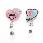 7 styles Cheap Felt knitting cute RN/ER nurse Stethoscope medical Retractable nursing id badge holder reel