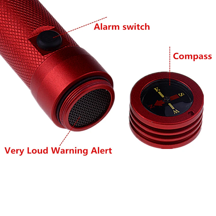 9 IN 1 Outdoor Emergency Buzzer Alarm Self defense Products Led Torch XML T6 5V Solar & USB Rechargeable Solar Led Flashlight