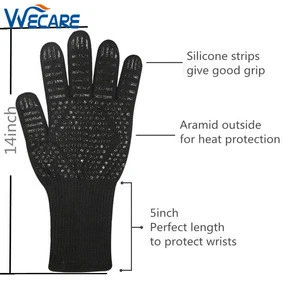 932 F Extreme Black Aramid Silicone Pattern Palm Oven Mitts Cook Bake Grill Barbecue BBQ Gloves