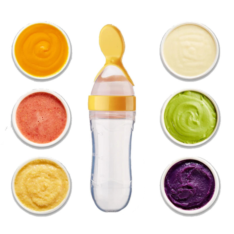 Amazon Hot Selling BPA Free 90ml Silicone Baby Food Squeeze Bottle Feeder Spoon/Feeding Spoon Dispenser