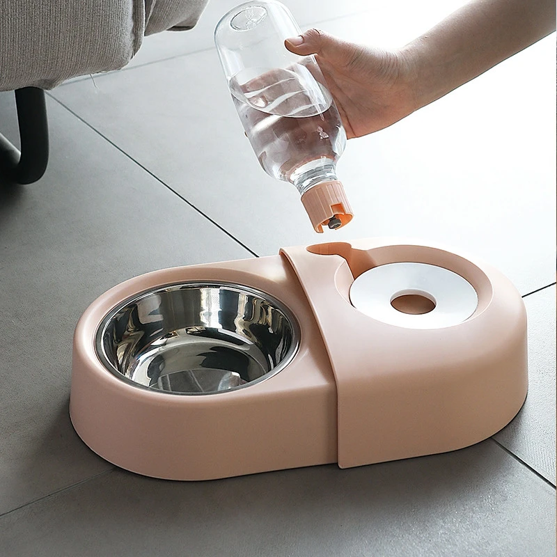 Amazon Hot selling dual durable plastic automatic food water Feeder Waterer pet feeding bowl cat bowl puppy dog bowl