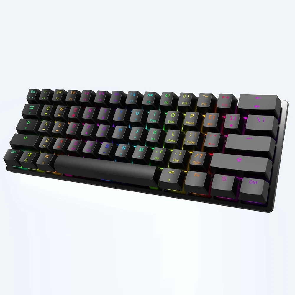 Amazon hotsale pbt keycaps MK21 ergonomic slim 61keys wired 60%Type C mechanical gaming keyboard