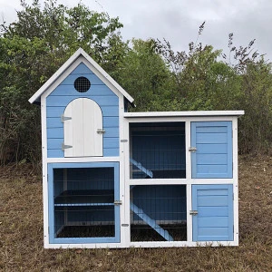 Animal Pattern and Button Closure Type Wooden House with Black Linoleum Roof Rabbit Bunny Hutch