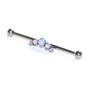 ASTM F136 Titanium Internally Threaded Industrial Bar Piercing with 5 Opal Stones Cluster Ends