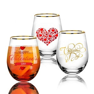 Ball-shaped stemless wine glasses champagne flutes factory price wine glass with gold rim glass tumblers cups set for gift glass