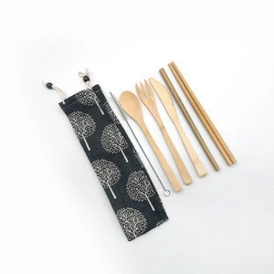 Bamboo Tableware Dinnerware Set bamboo spoon fork chopstick knife straw