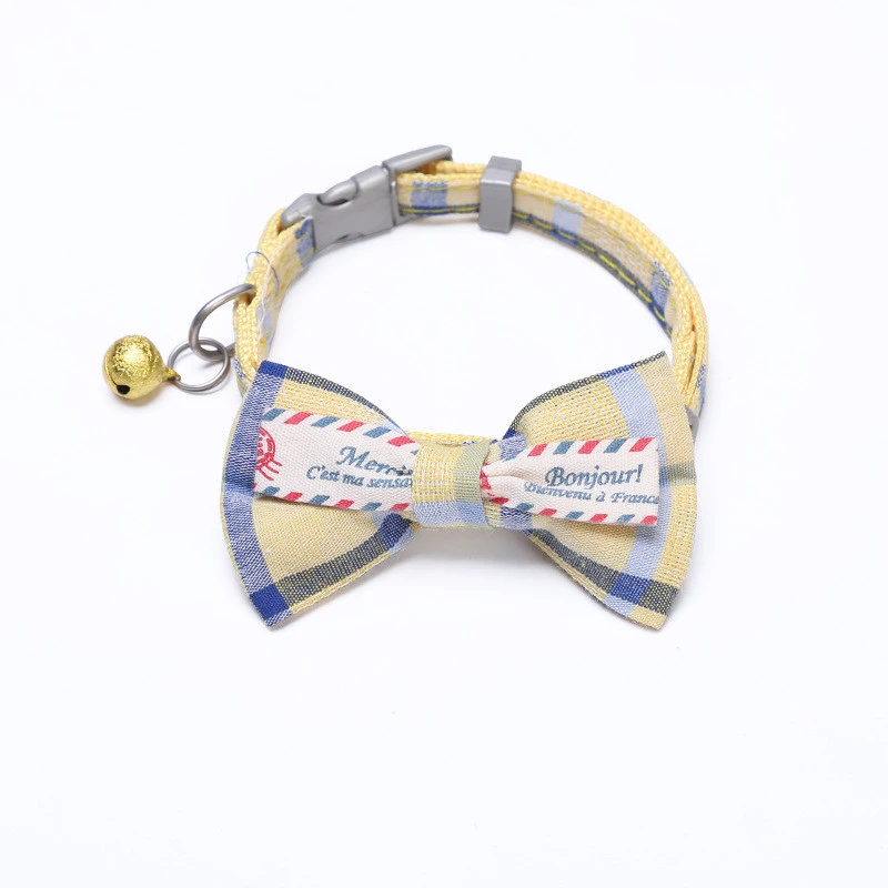 Beautiful appearance checkered bowknot bell safety socket soft and comfortable handmade cat collar