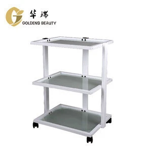Beauty Salon Trolley With 3 Frosted Glass Shelves And Built-in Mag Lamp Holder