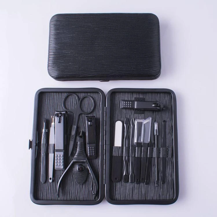 Black Manicure Pedicure Set Stainless Steel Nail Clipper Care Kit 15 in 1
