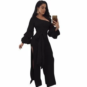 Black red Sexy Rompers Wide Leg Jumpsuit 2018 Autumn Women Long Sleeve Elegant Party Jumpsuit Full bodysuit Bodycon Overalls
