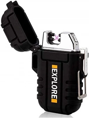 Black Vivid Mini USB Rechargeable Waterproof Lighter Dual Arc Plasma Beam Lighter With Emergency Lanyard