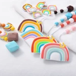 BPA Free Food Grade Silicone Baby Rainbow Teether Soft Baby Sensory Teething Toys