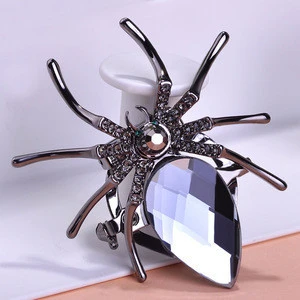 Brand Designer Black Spider Large Glass Wedding Jewelry Brooches Crystal Insects Scarf Clips Hijab Pins Brooches