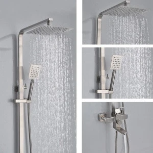 brush finish Single handle Rain Shower Head bathroom bath shower faucet set  mixer with slide bar