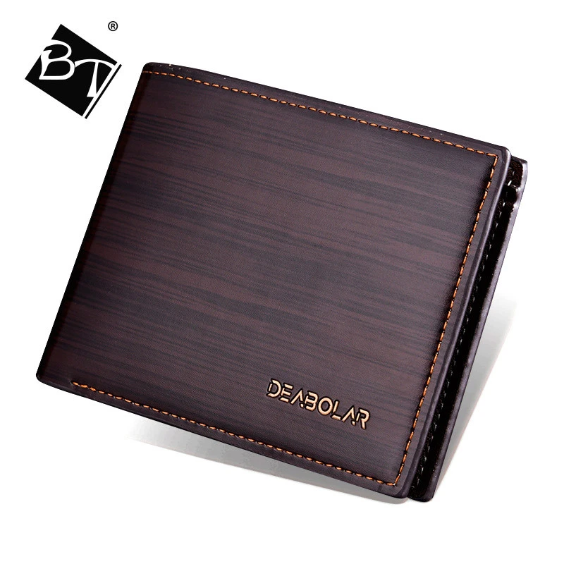 BT wholesale fashion wood grain clip PU leather men slim short rfid wallets