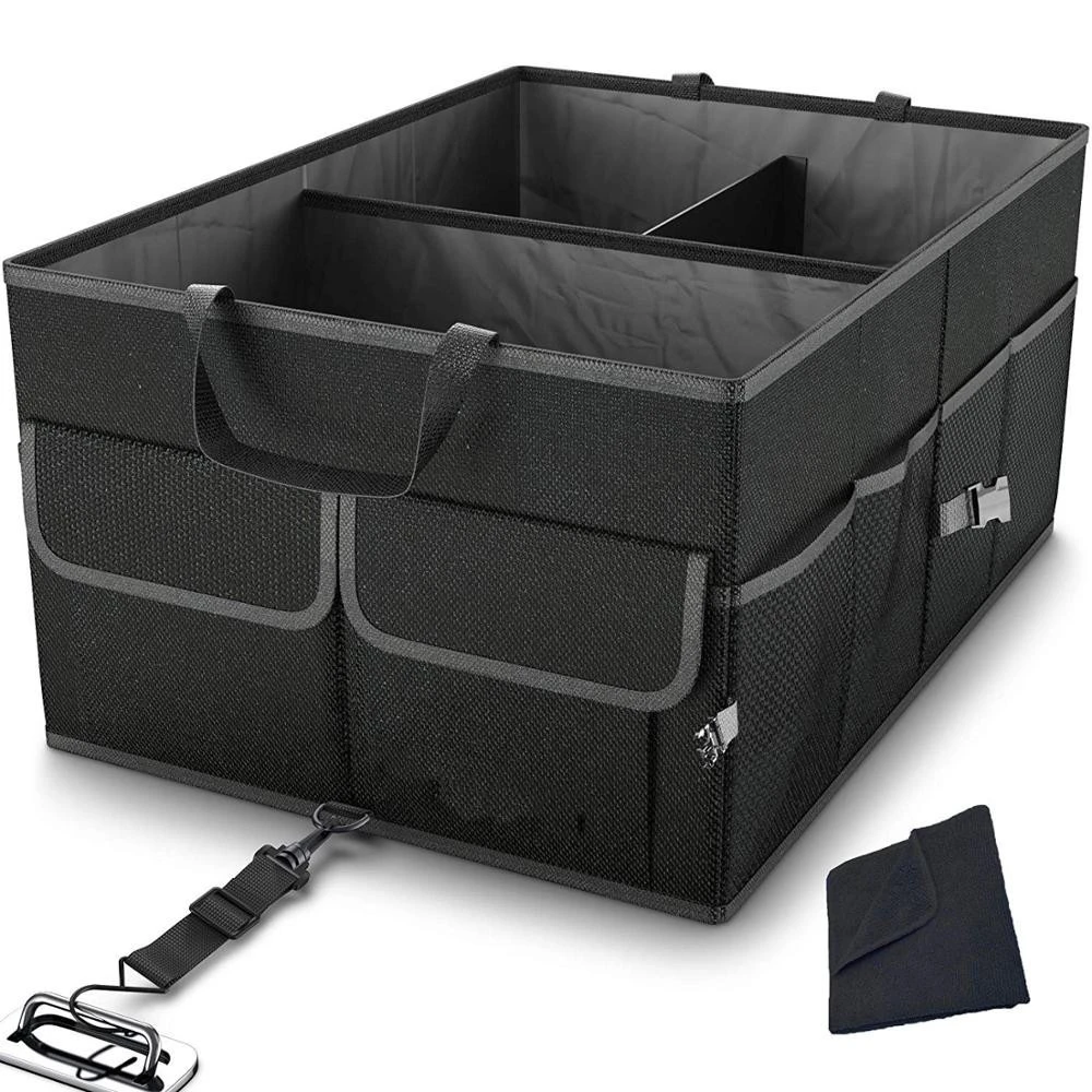 Car Trunk Organizer for SUV Truck Auto Durable Collapsible Cargo Storage Non Slip Bottom Strips to Prevent Sliding Securing