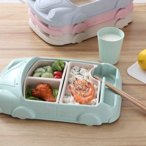 Cartoon Dinner Set Plate Cute Car Tray with Bowl and Water Cup for Kids and Toddlers bamboo fiber children tableware