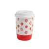 Ceramic drinkware coffee mugs with silicone lid ceramic travel mug coffee cups porcelain mugs with strawberry design