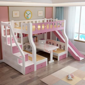 children bunk bed modern luxury new design solid wood bunk bed with desk and slide