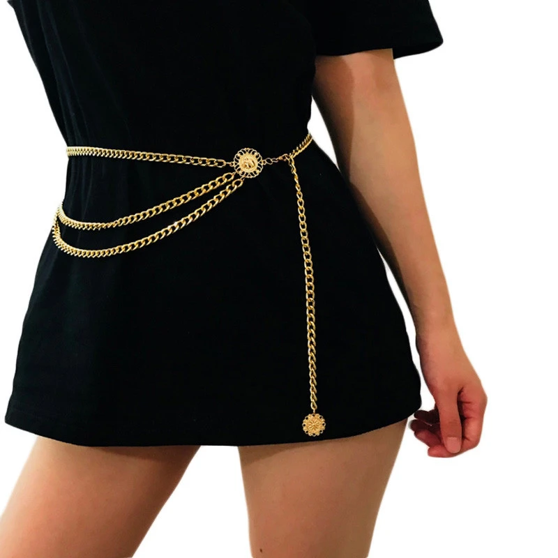 China fashion gold and sliver dress ladies waist chain belt