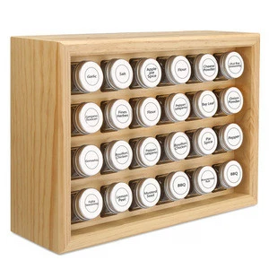 China Wholesale Kitchen Portable 24 Clear Bottle 4 Tier Herb And Spice Shelf Bamboo Mounted Spice Rack