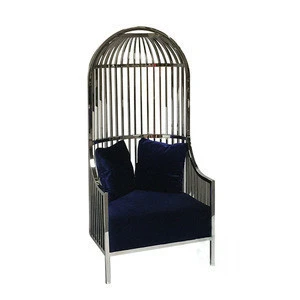 Classic design high back golden stainless steel birdcage shape frame lounge royal king living room chair with Velvet