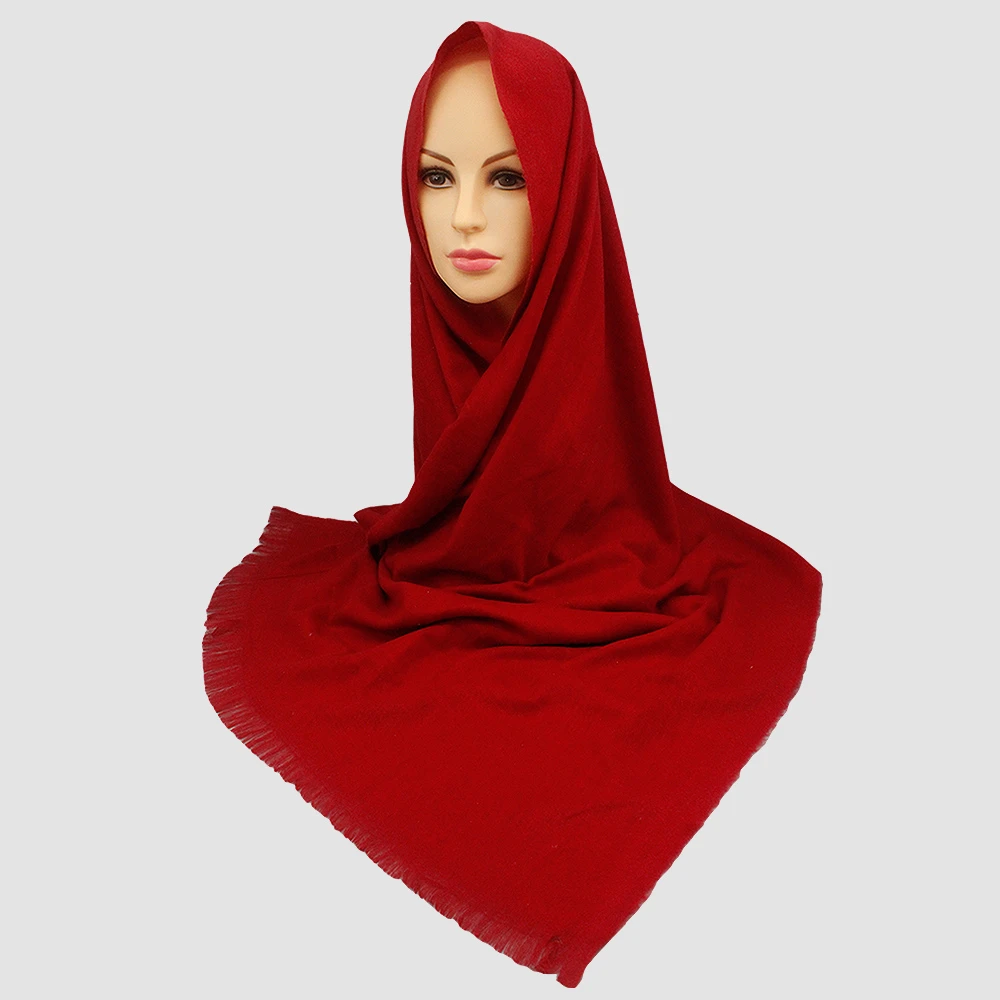 Classic Popular  Comfortable Fluffy Shawl Scarves Pure Color Flat Shawls Head Wraps Short Tassel Muslim Pashmina Hijabs