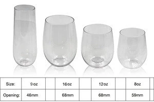 Custom 8oz 9oz 12oz 16oz Unbreakable Plastic Stemless Champagne Wine Flutes Glasses