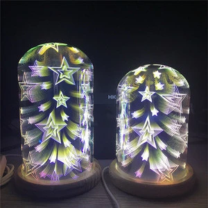 Custom beauty colorful LED lights 3D illusion glass firework lamp for home bar cafe party