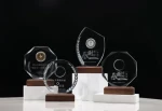 Custom engraved glass recognition awards trophy crystal glass plaque award  With set coin Gold Silver Crown plaque Star Award
