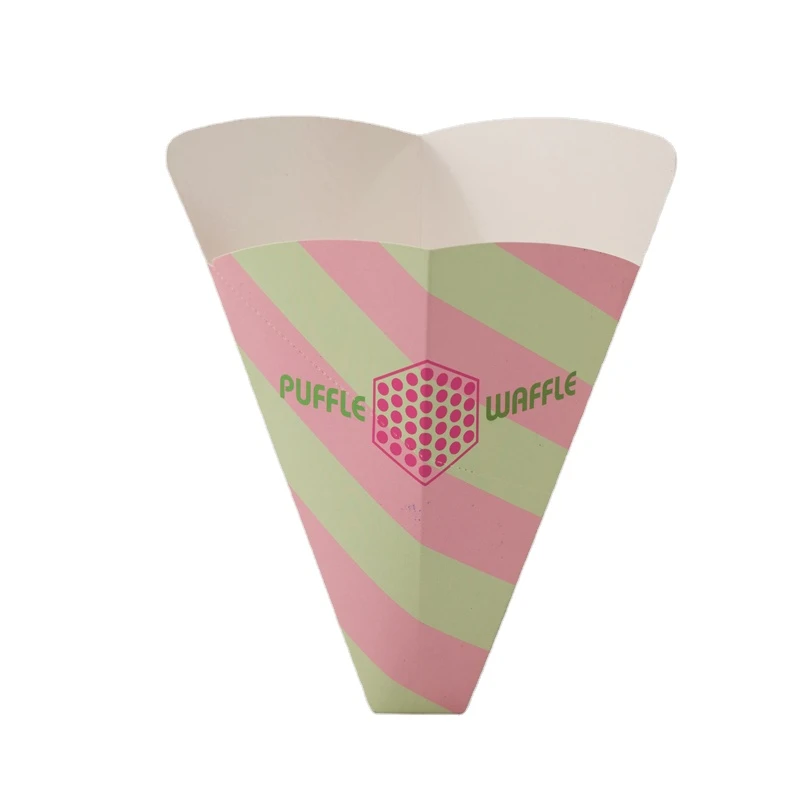 Custom french fries crepe cone paper boxes bubble egg waffle holder